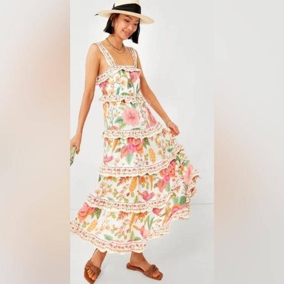 FARM Rio Dresses & Skirts - FARM Rio Floral Tiered Maxi Dress in Pink, Green & Yellow